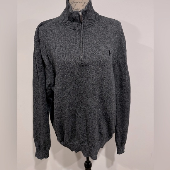 Polo Ralph Lauren Long Sleeve 1/4 Zip Sweater Pullover 100% Cotton Size XL Gray - Picture 1 of 9